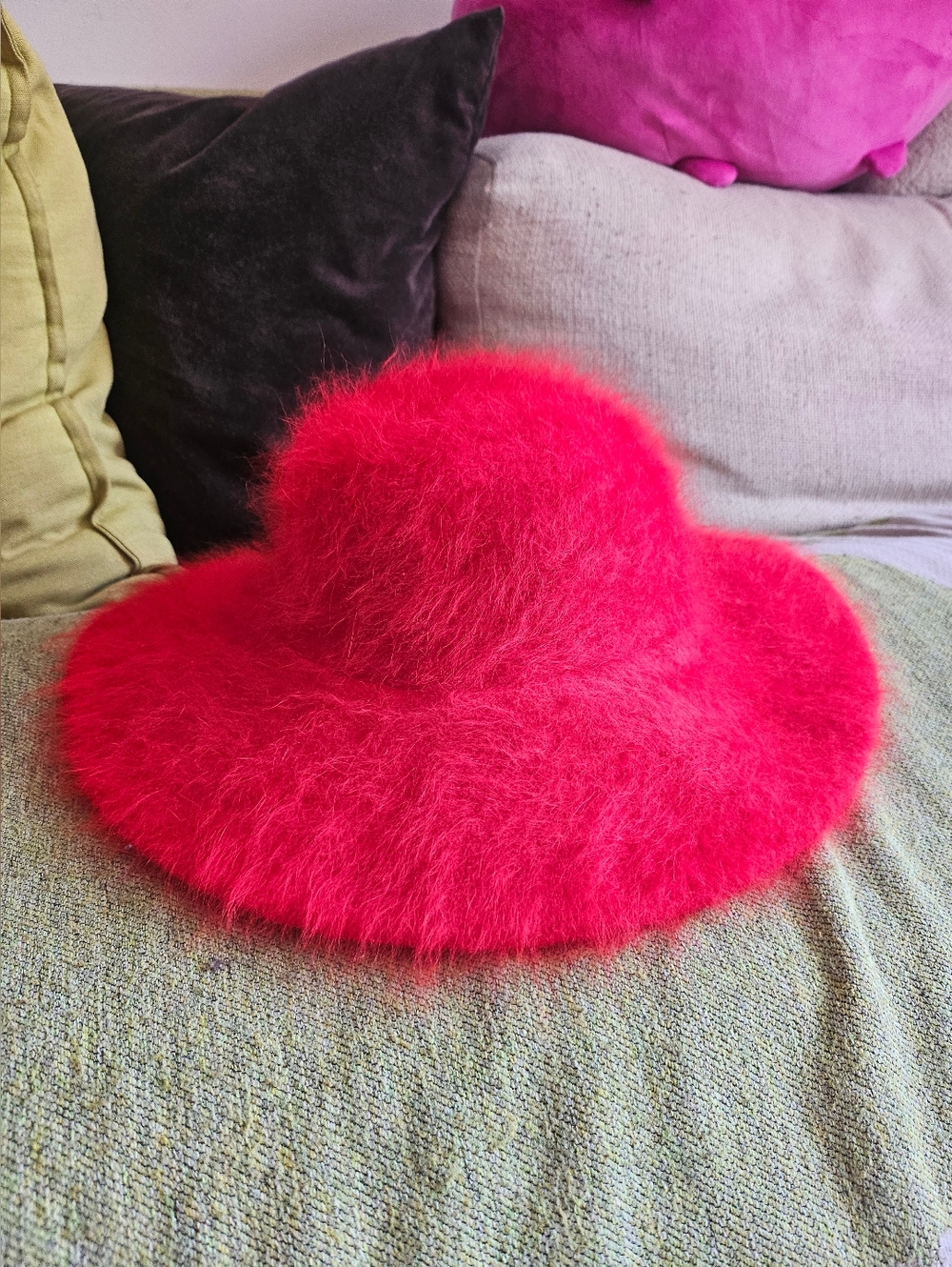 Red Fuzzy Wool Wide Brim Hat